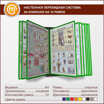 Настенная перекидная система А4 на 10 рамок книжная