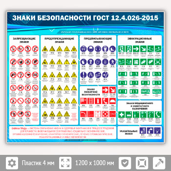 Стенд «Знаки безопасности ГОСТ 12.4.026-2015» (OT-09-SILVER)