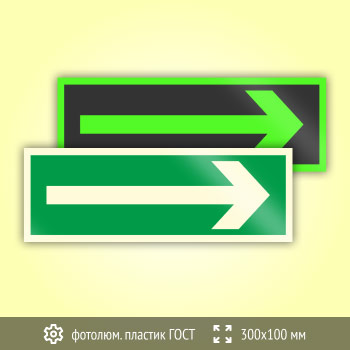 Знак «Направляющая стрелка», B45 (фотолюминесцентный пластик ГОСТ 34428-2018, 300х100 мм)