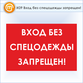 Знак «Вход без спецодежды запрещен!», И39 (пластик, 900х600 мм)